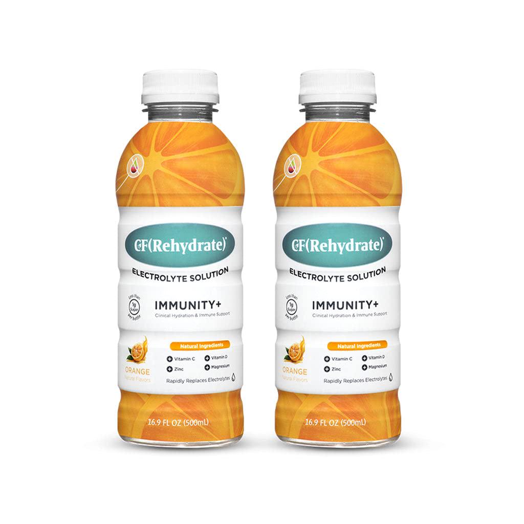 CF Nutrition CF(Rehydrate) Immunity+ Electrolyte Solution, Clinical Hydration and Immune System Support, Includes Zinc, Magnesium, Vitamin C, and Vitamin D, Orange, 16.9 Fl Oz (Pack of 2)