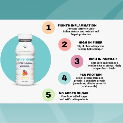 CF(Protein) Plant Based Protein Shake, Mango Peach Flavor, Protein 13g, Fiber 13g, Made with Natural Ingredients, Ready to Drink, Vegan, Dairy Free, 8 Fl Oz (Pack of 4)