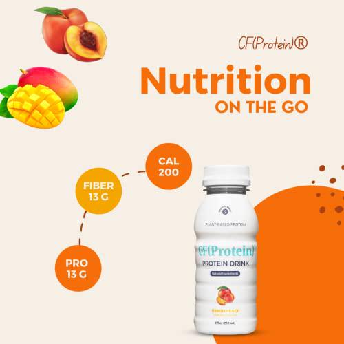 CF(Protein) Plant Based Protein Shake, Mango Peach Flavor, Protein 13g, Fiber 13g, Made with Natural Ingredients, Ready to Drink, Vegan, Dairy Free, 8 Fl Oz (Pack of 4)