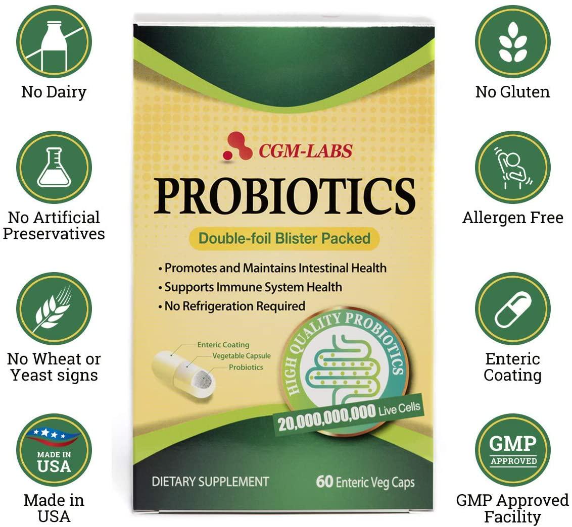 CGM-LABS Probiotics, 20 Billion Live Cells, Premium Enteric Coated Veg Caps for Women, Men