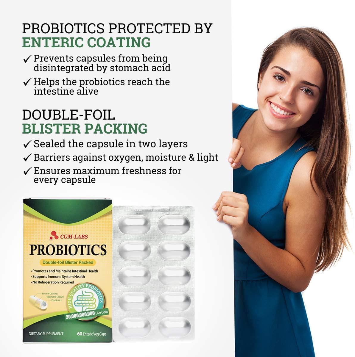 CGM-LABS Probiotics, 20 Billion Live Cells, Premium Enteric Coated Veg Caps for Women, Men
