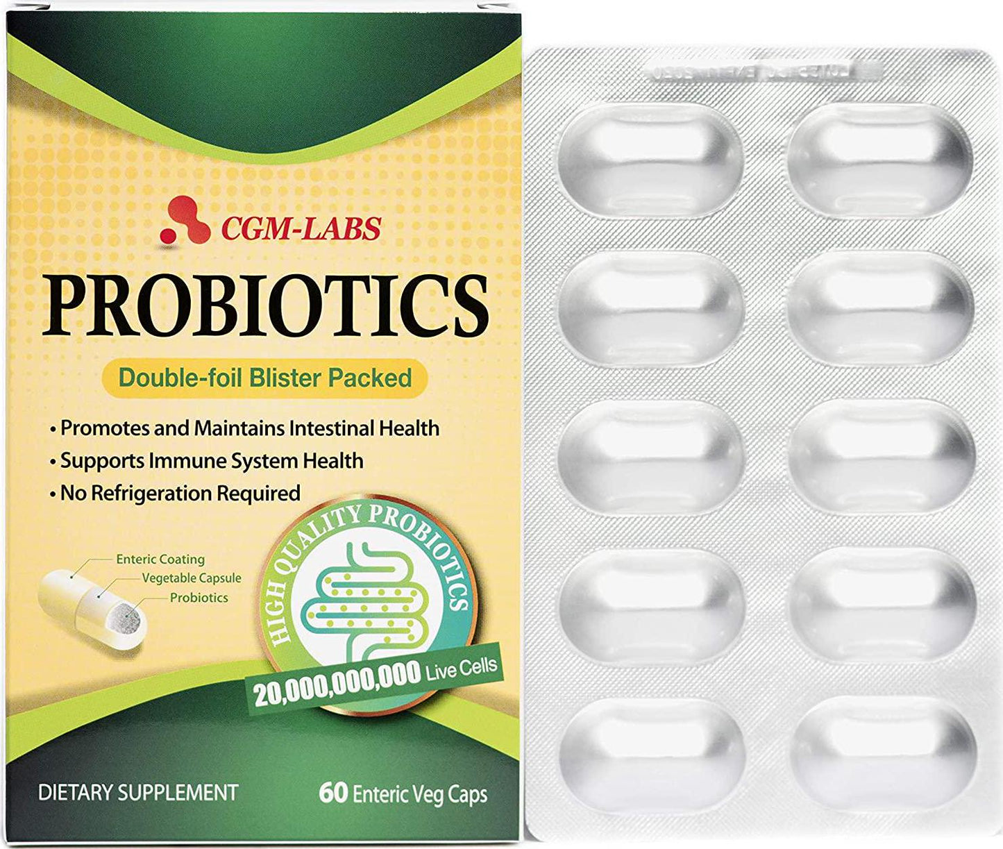 CGM-LABS Probiotics, 20 Billion Live Cells, Premium Enteric Coated Veg Caps for Women, Men