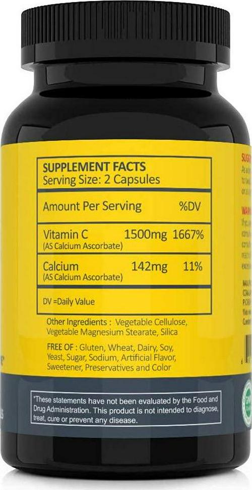 CGM Labs- Non Acidic Vitamin C 1500mg with Calcium. Gentle on Stomach, Immune/Bone Support- 100 Caps