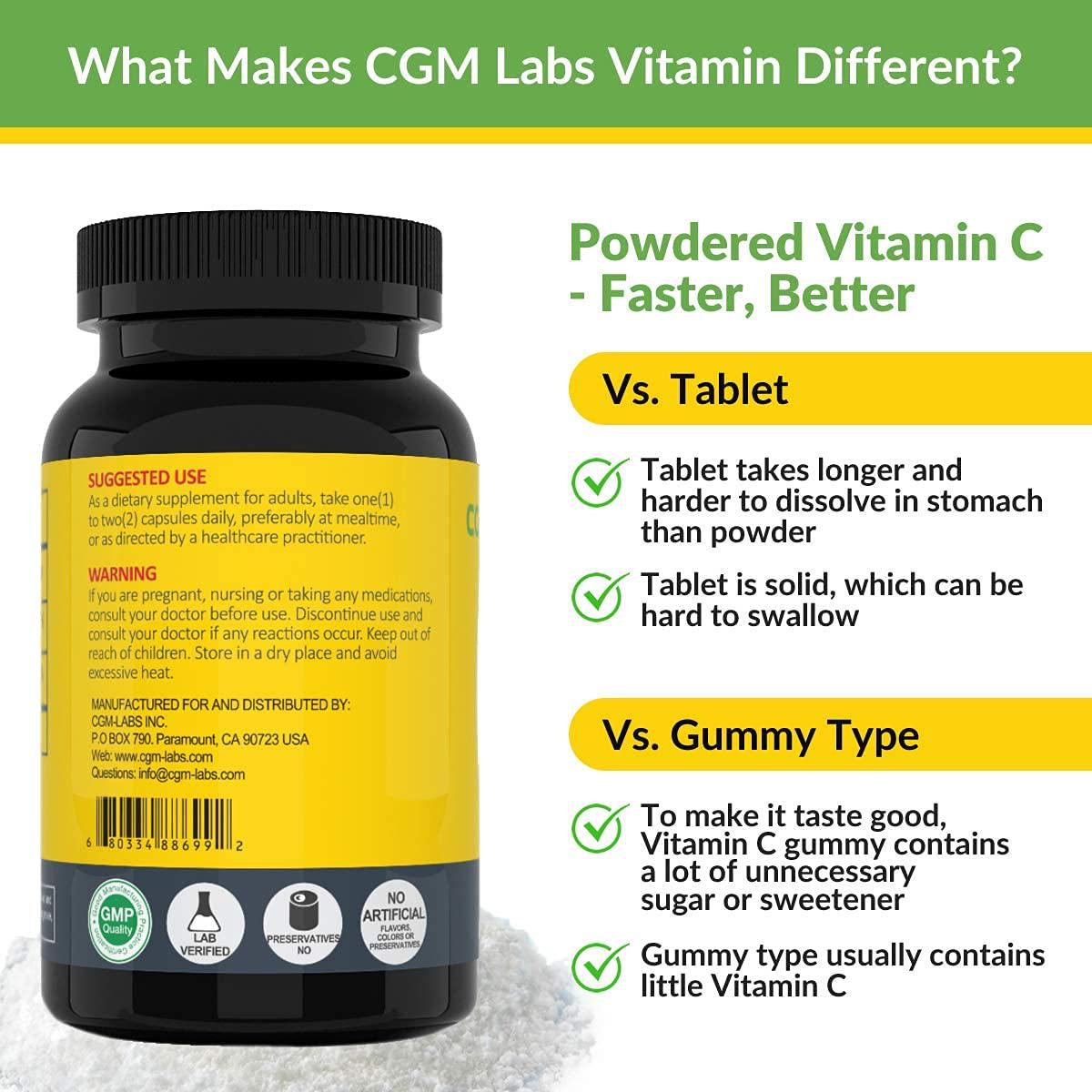 CGM Labs- Non Acidic Vitamin C 1500mg with Calcium. Gentle on Stomach, Immune/Bone Support- 100 Caps