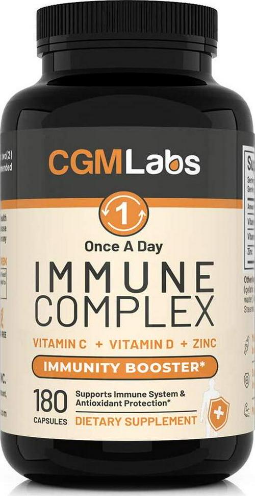 CGM Labs - Once A Day Immune Complex - Vitamin C 900mg, Vitamin D3 2500IU, Zinc 25mg in Single Serving - 180 Capsules