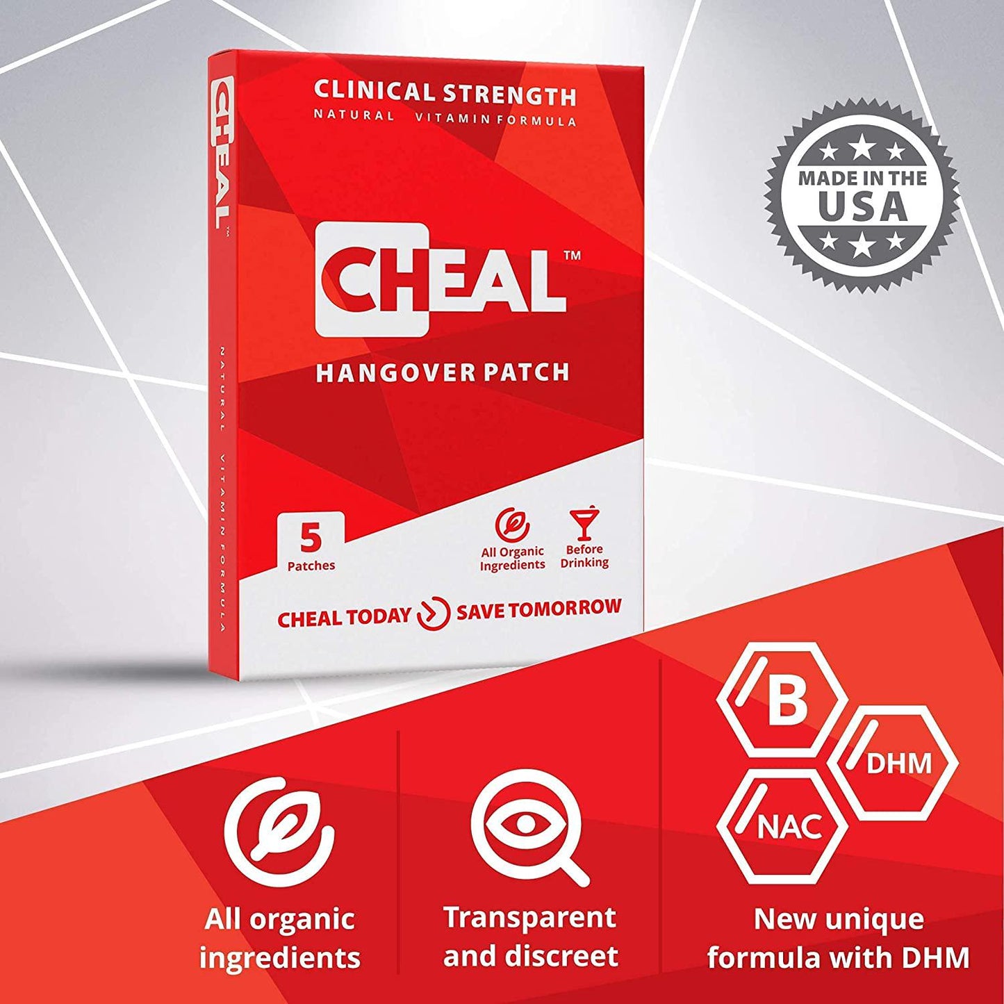 CHEAL Hangover Patch with DHM - 5 Patches | Natural Formula | Strong Help Against Hangover