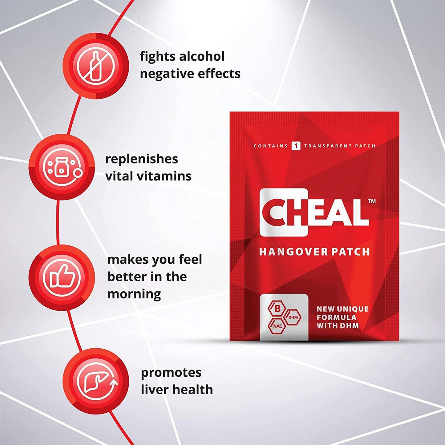 CHEAL Hangover Patch with DHM - 5 Patches | Natural Formula | Strong Help Against Hangover