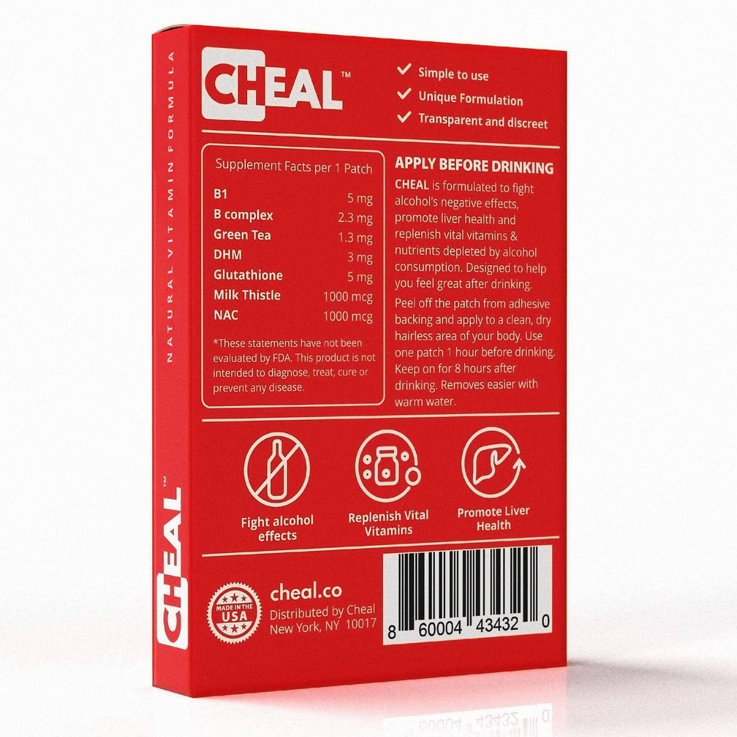 CHEAL Hangover Patch with DHM - 5 Patches | Natural Formula | Strong Help Against Hangover