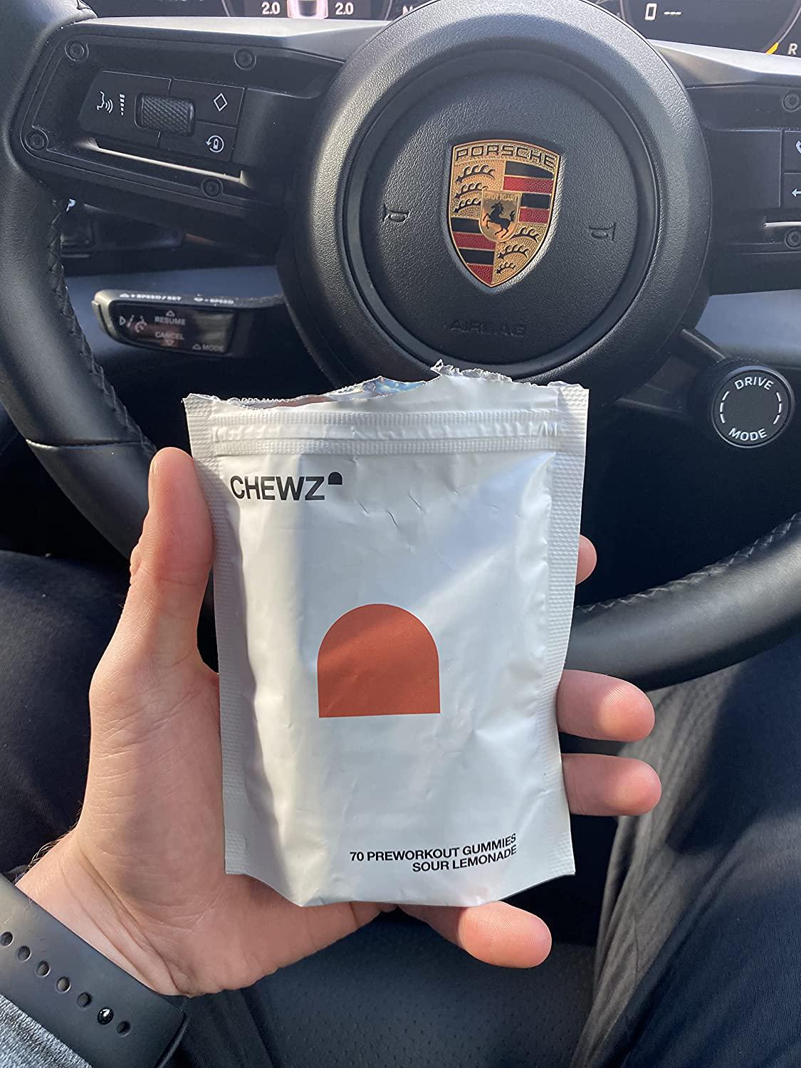 CHEWZ Pre Workout Gummies - Sour Lemonade | Beta Alanine | Caffeine | L-Citrulline | L-Tyrosine | Vitamin B | Vitamin D | Pre-Workout | 70 Gummies Per Pack - 14+ Servings