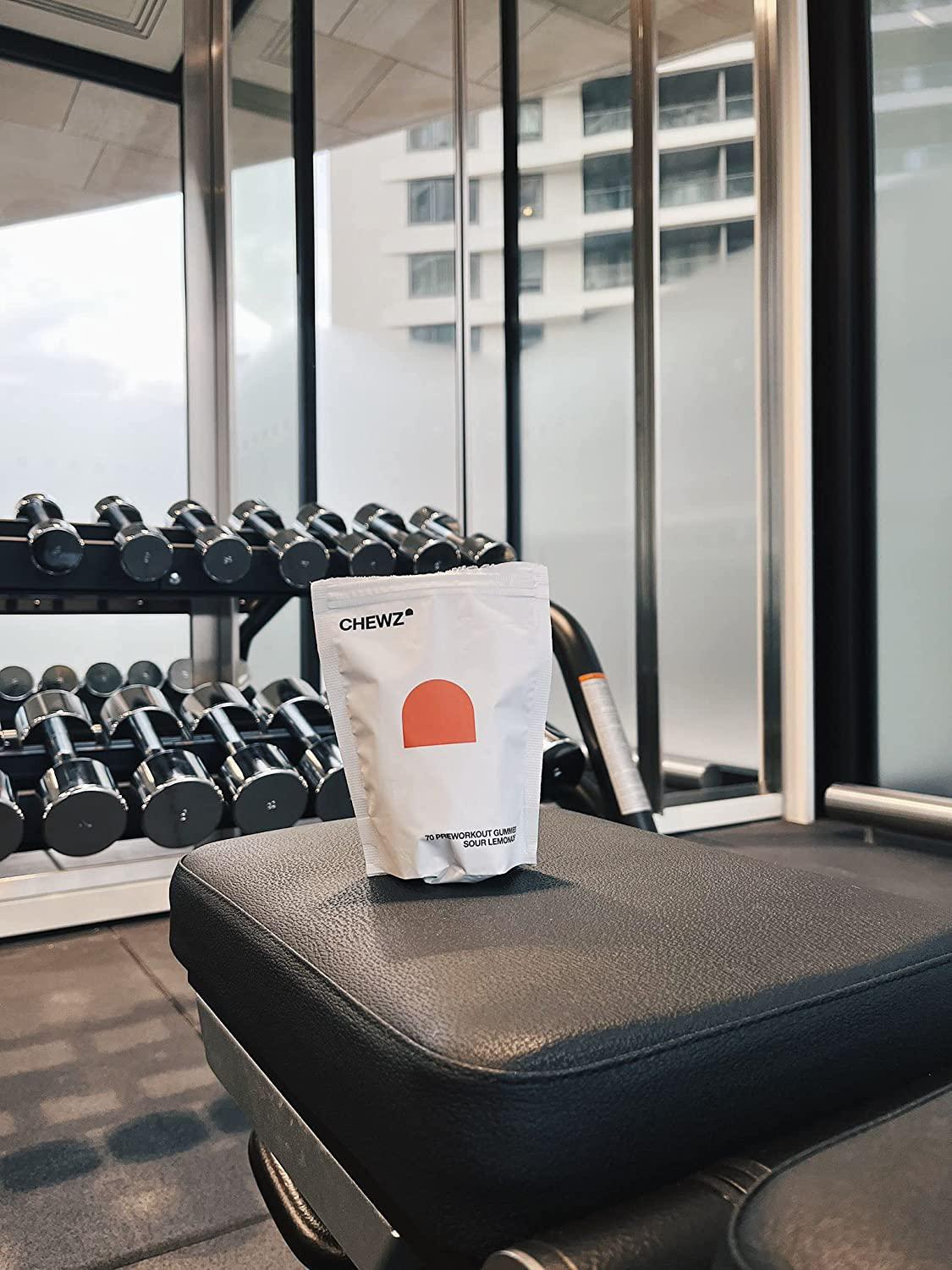 CHEWZ Pre Workout Gummies - Sour Lemonade | Beta Alanine | Caffeine | L-Citrulline | L-Tyrosine | Vitamin B | Vitamin D | Pre-Workout | 70 Gummies Per Pack - 14+ Servings