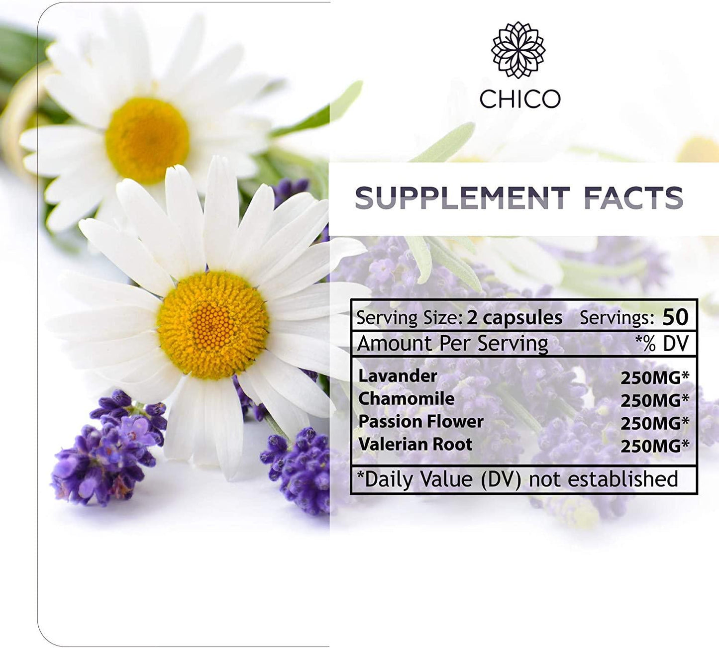 CHICO Sleep Aid Herbal Complex - Natural Supplement Formula with Lavender, Chamomile, Passionflower, Valerian Root - Promotes Deep and Restful Sleep, Calm Mood and Stress Relief - 100 Vegan Capsules