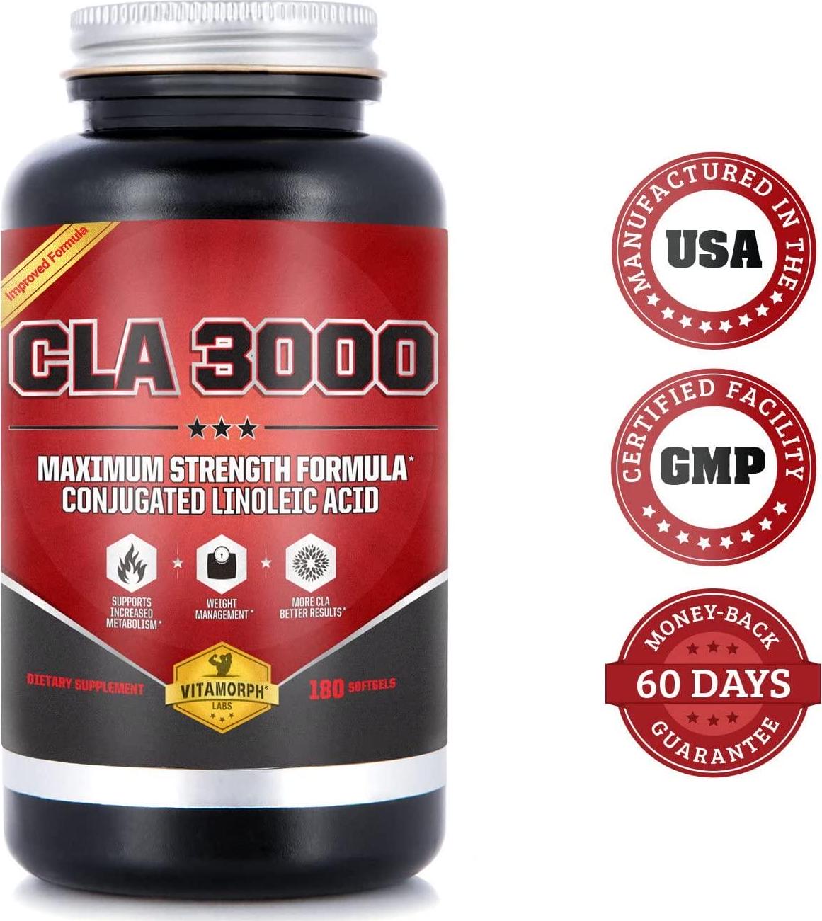 CLA 3000 - CLA Safflower Oil for Metabolism and Weight Loss Management, Maximum Strength Conjugated Linoleic Acid, Stimulant-Free Non-GMO Safflower Cla by Vitamorph Labs - 180 Softgels