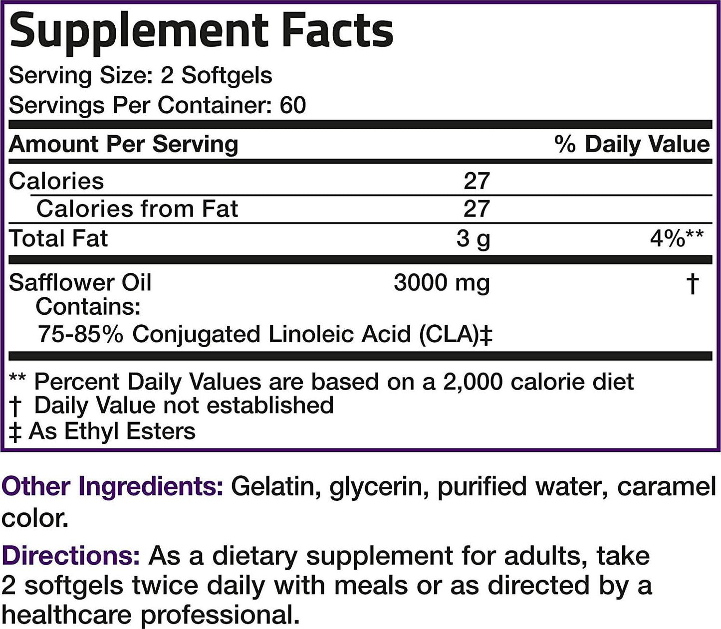 CLA 3000 Extra High Potency Naturally Supports Healthy Weight Management, Increase Lean Muscle Mass - Non-Stimulating Conjugated Linoleic Acid, Non GMO 100% Safflower Oil, 120 Softgels