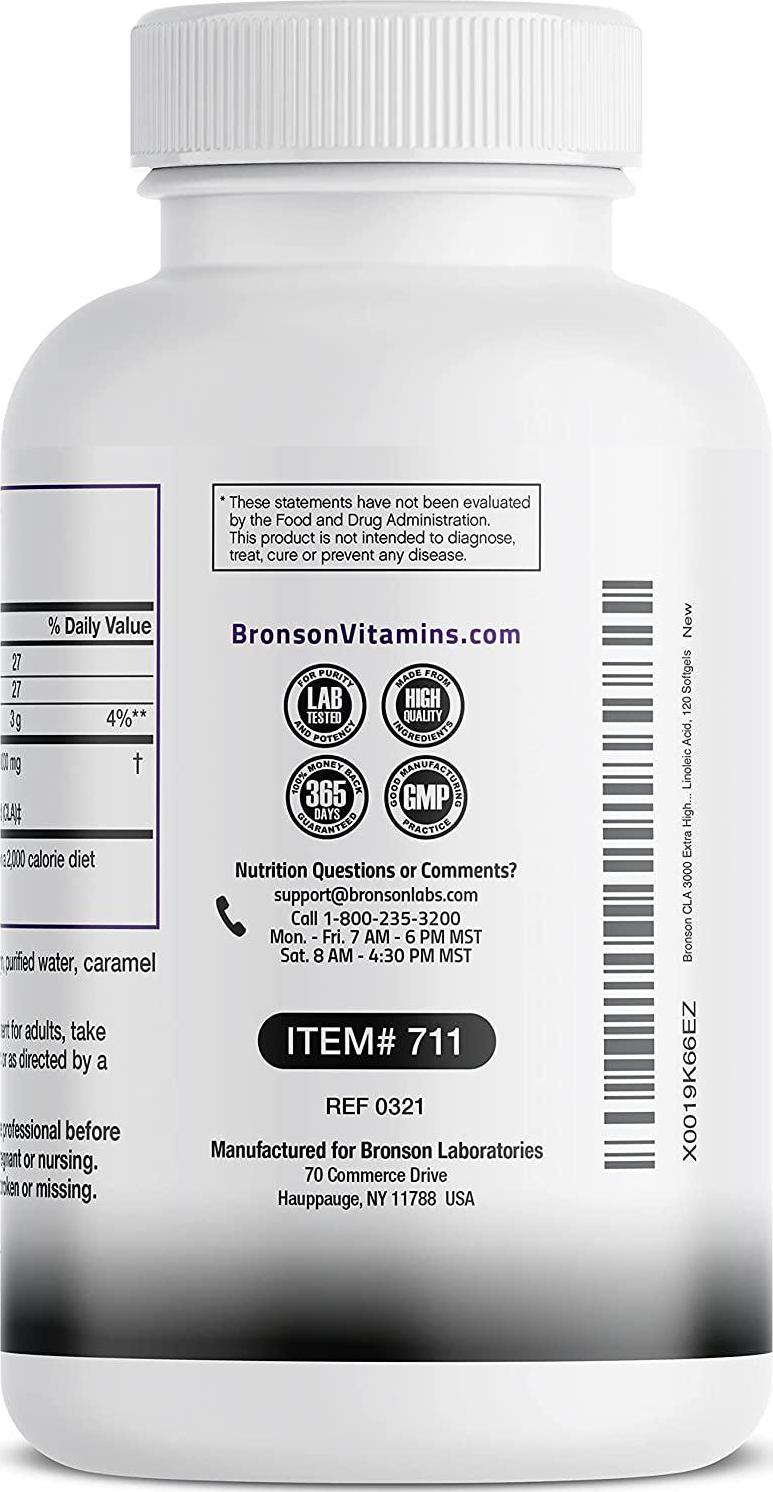 CLA 3000 Extra High Potency Naturally Supports Healthy Weight Management, Increase Lean Muscle Mass - Non-Stimulating Conjugated Linoleic Acid, Non GMO 100% Safflower Oil, 120 Softgels