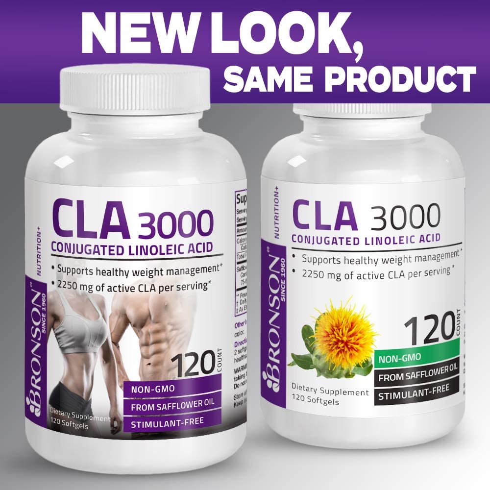 CLA 3000 Extra High Potency Naturally Supports Healthy Weight Management, Increase Lean Muscle Mass - Non-Stimulating Conjugated Linoleic Acid, Non GMO 100% Safflower Oil, 120 Softgels