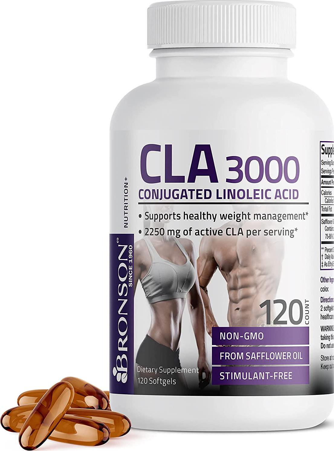 CLA 3000 Extra High Potency Naturally Supports Healthy Weight Management, Increase Lean Muscle Mass - Non-Stimulating Conjugated Linoleic Acid, Non GMO 100% Safflower Oil, 120 Softgels