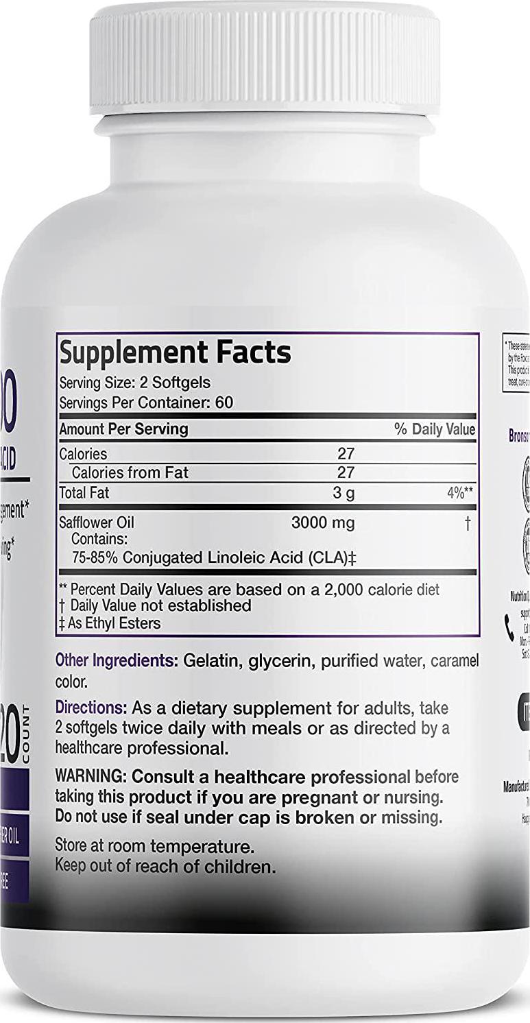 CLA 3000 Extra High Potency Naturally Supports Healthy Weight Management, Increase Lean Muscle Mass - Non-Stimulating Conjugated Linoleic Acid, Non GMO 100% Safflower Oil, 120 Softgels