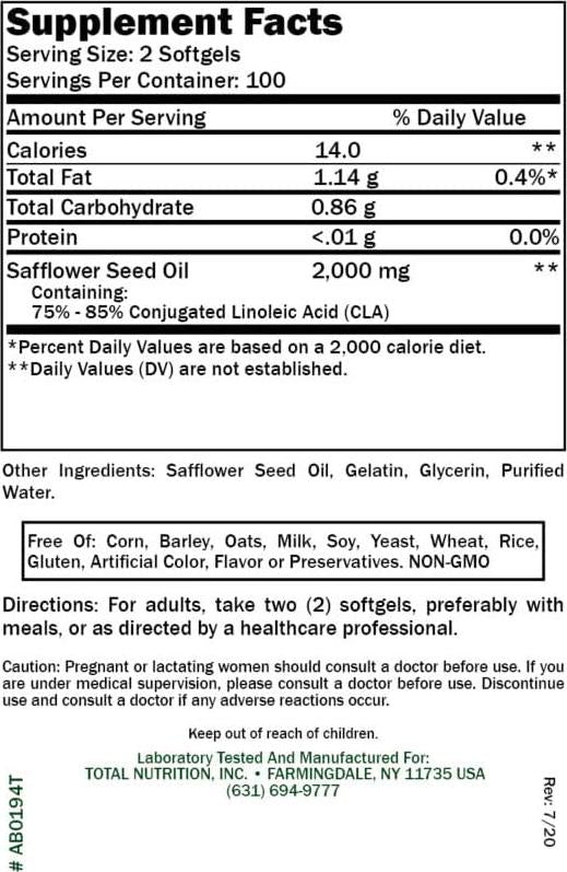 CLA Softgels Supplement (2,000 MG - 200 Count) | Conjugated Linoleic Acid from Safflower Oil | CLA Pills for Women and Men | Support Your Diet and Weight Goals* | Omega-6 Fatty Acids | by TNVitamins