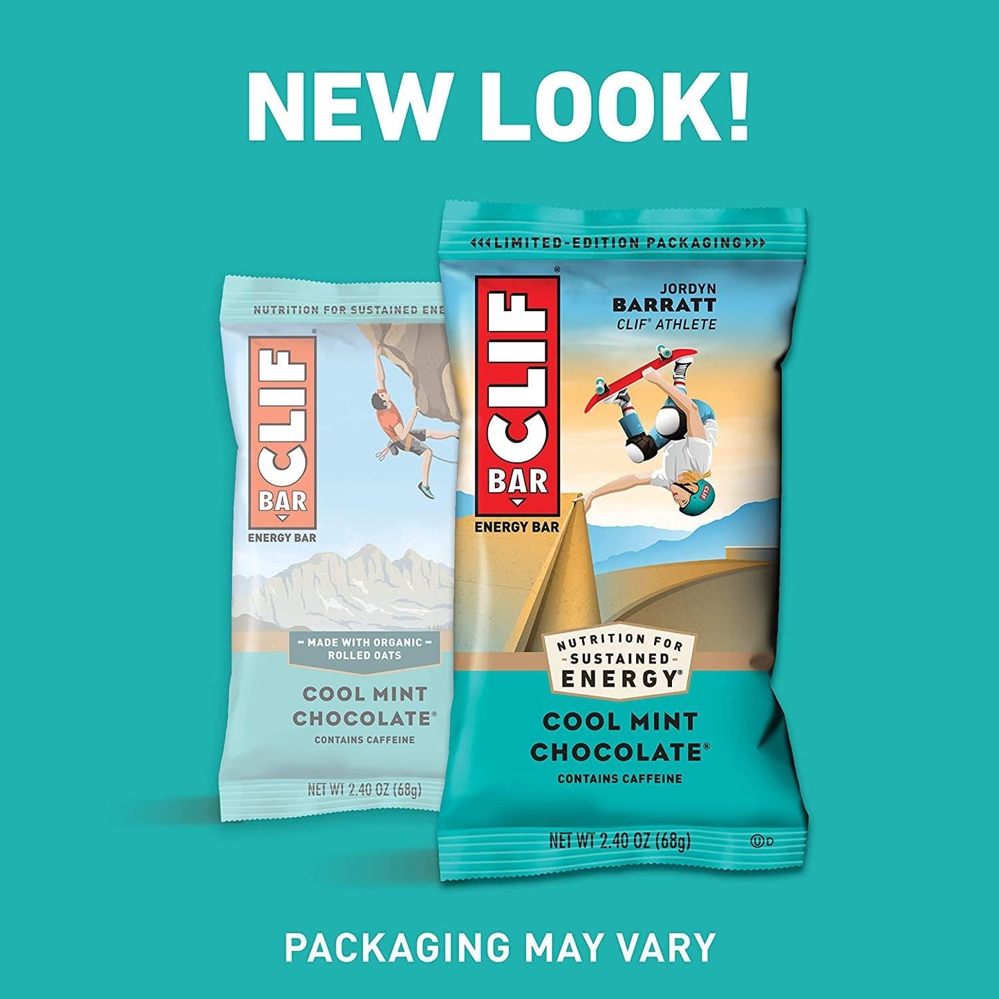 CLIF BARS - Energy Bars - Cool Mint Chocolate - With Caffeine - Made with Organic Oats - Plant Based Food - Vegetarian - Kosher (2.4 Ounce Protein Bars, 24 Count) Packaging May Vary