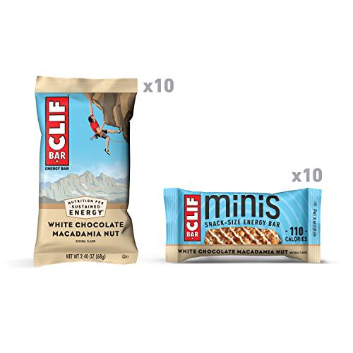 CLIF BARS - White Chocolate Macadamia - 10 Full Size and 10 Mini Energy Bars - Made with Organic Oats - Plant Based - Vegetarian - Kosher (2.4oz and 0.99oz Protein Bars, 20 Count) Exclusive