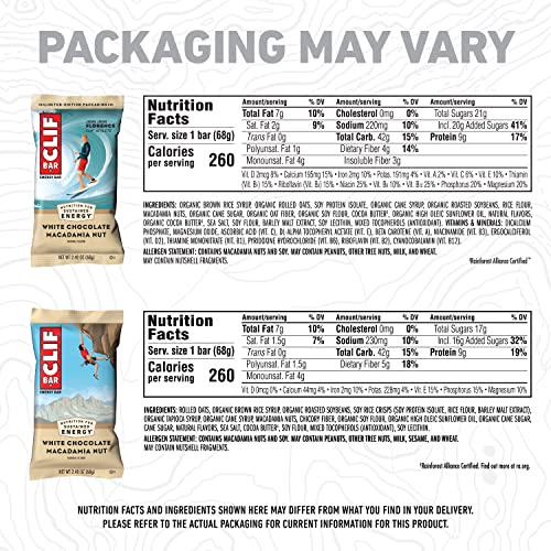 CLIF BARS - White Chocolate Macadamia - 10 Full Size and 10 Mini Energy Bars - Made with Organic Oats - Plant Based - Vegetarian - Kosher (2.4oz and 0.99oz Protein Bars, 20 Count) Exclusive