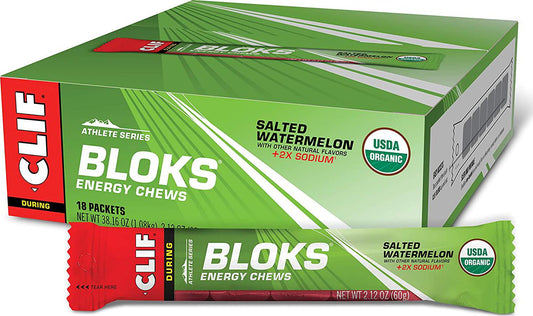 CLIF BLOKS - Energy Chews - Salted Watermelon -Non-GMO - Plant Based Food - Fast Fuel for Cycling and Running -Workout Snack (2.1 Ounce Packet, 18 Count) - (Assortment May Vary)