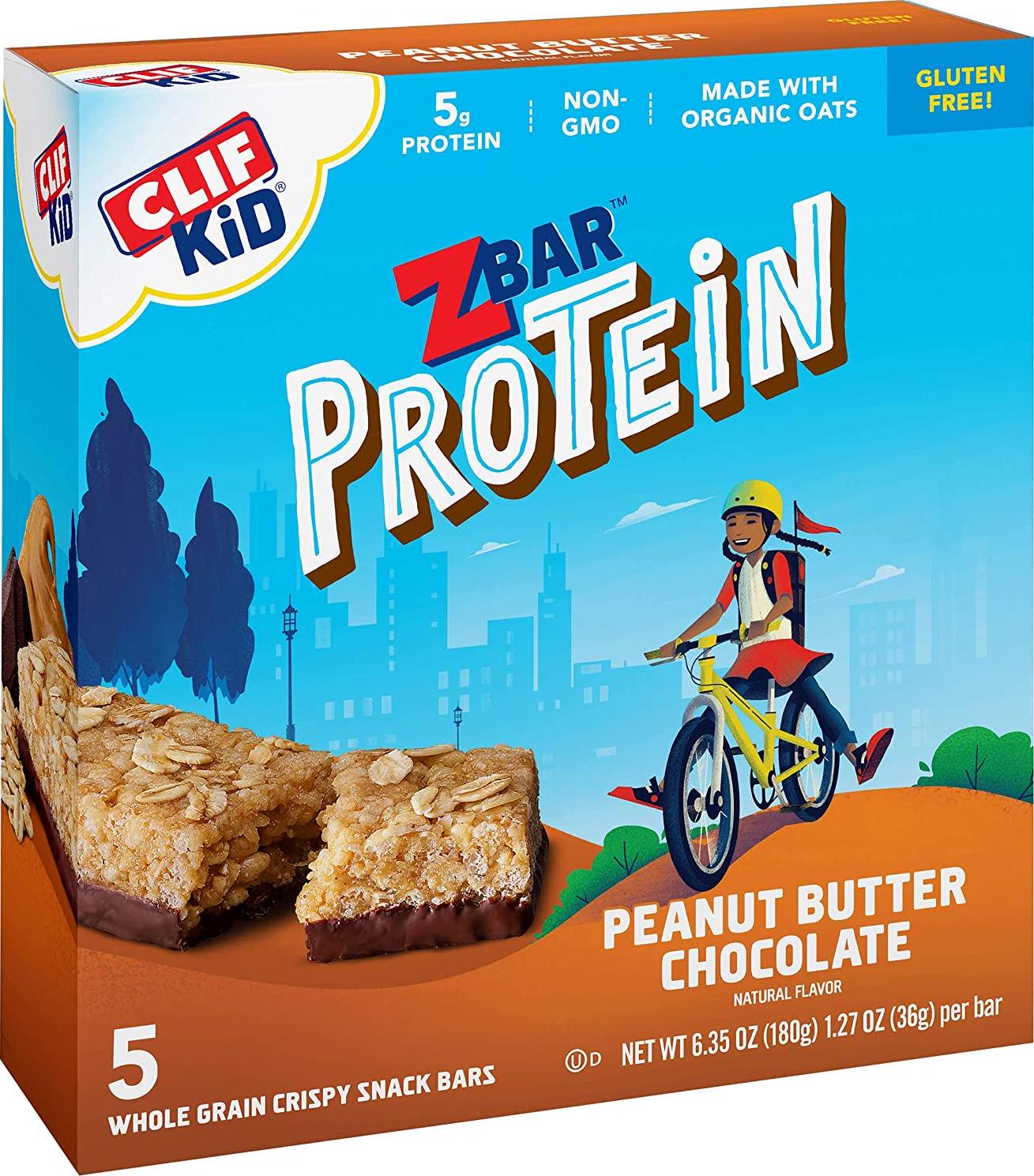 CLIF KID ZBAR - Protein Granola Bars - Peanut Butter Chocolate Flavor - Non-GMO - Organic -Lunch Box Snacks (1.27 Ounce Energy Bars, 5 Count)