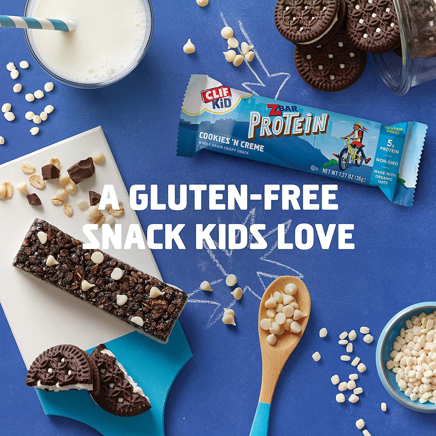 CLIF KID ZBAR - Protein Granola Bars - Cookies and Creme Flavor - Non-GMO - Organic -Lunch Box Snacks (1.27 Ounce Energy Bars, 10 Count)