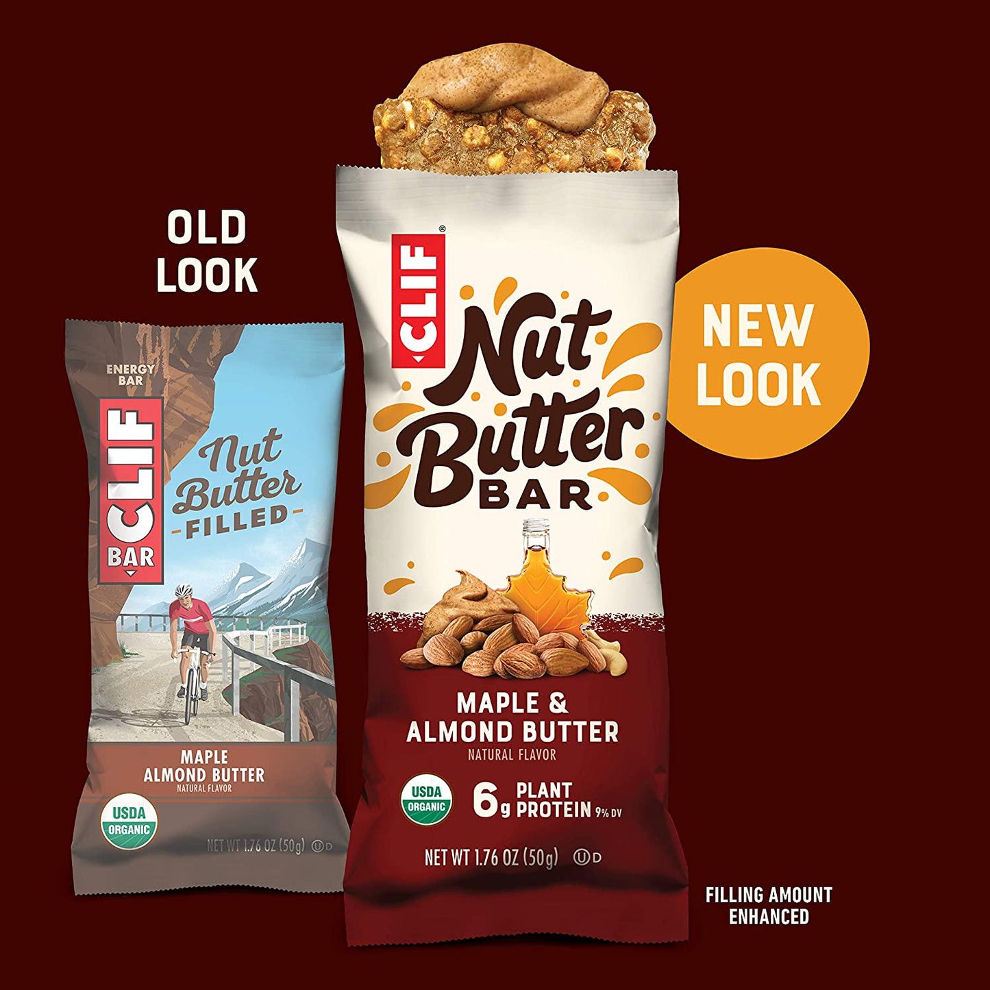 CLIF Nut Butter Bar - Organic Snack Bars - Maple Almond Butter - Organic - Plant Protein - Non-GMO (1.76 Ounce Protein Snack Bars, 15 Count)