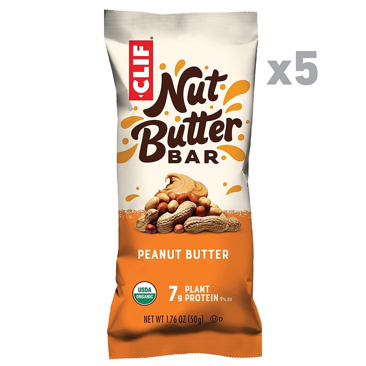 CLIF Nut Butter Bar - Organic Snack Bars - Peanut Butter - Organic - Plant Protein - Non-GMOÂ (1.76 Ounce Protein Snack Bars, 5 Count)