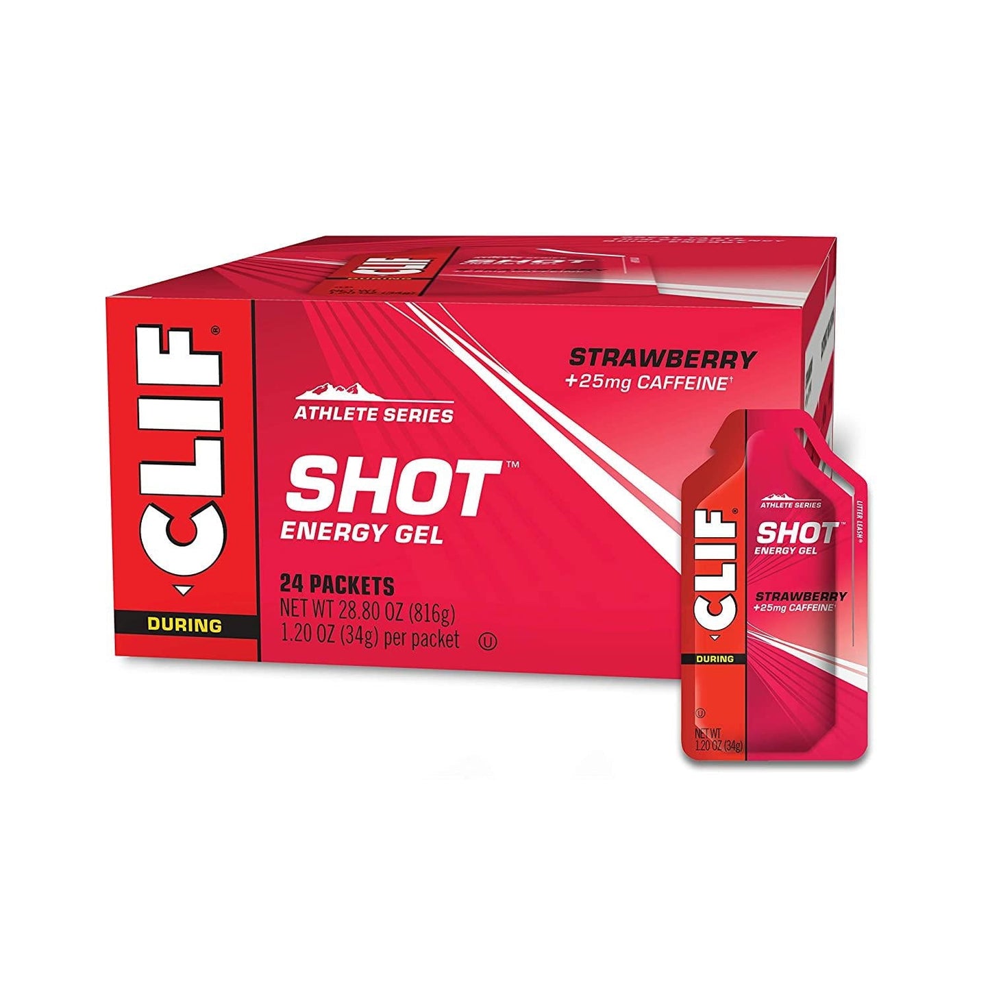 CLIF SHOT - Energy Gels - Strawberry - 25mg Caffeine- Non-GMO - Quick Carbs and Caffeine for Energy - High Performance and Endurance - Fast Fuel for Cycling and Running (1.2 Ounce Packet, 24 Count)