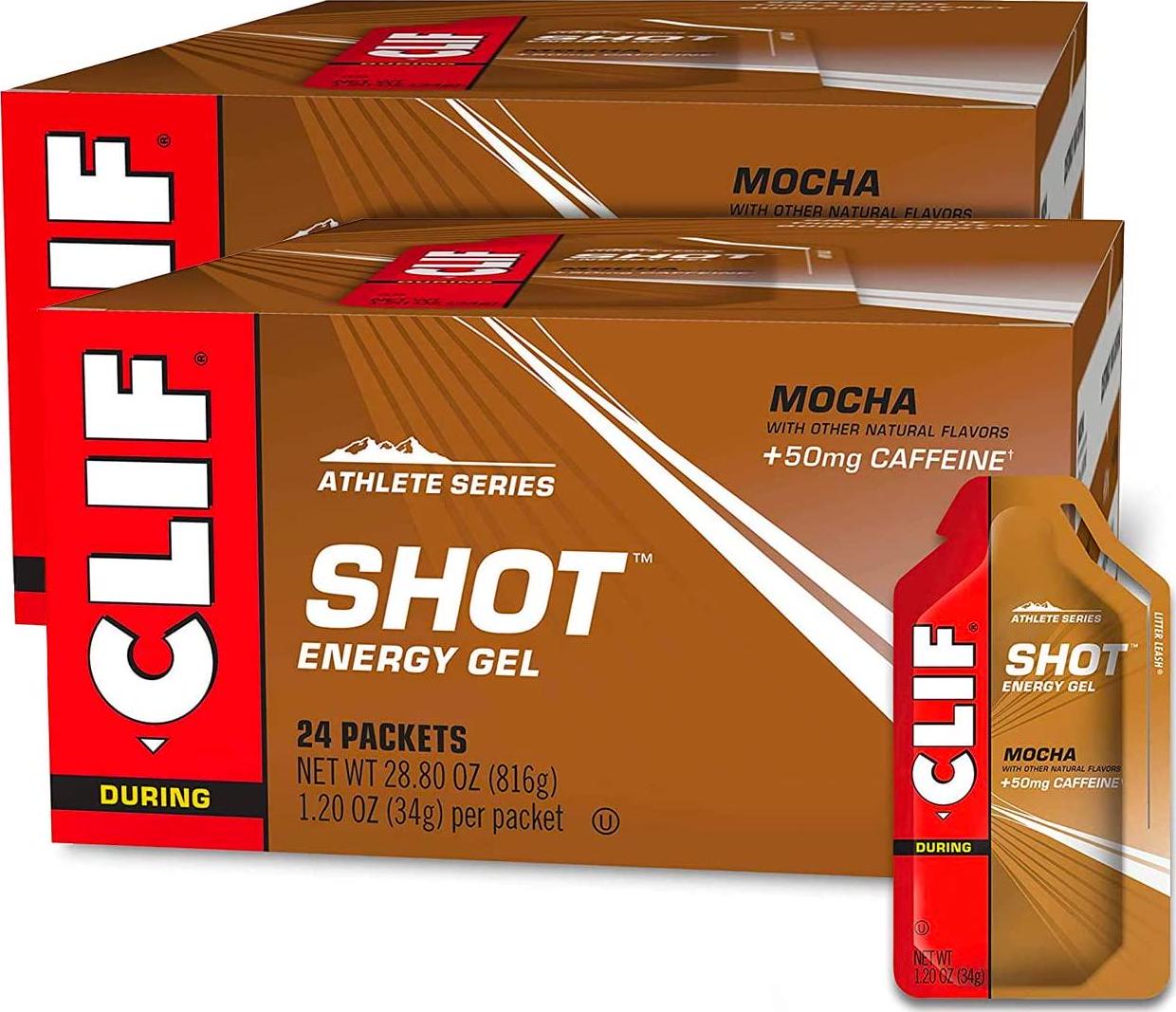 CLIF SHOT - Energy Gels - Mocha- Non-GMO - Non-Caffienated - Fast Carbs for Energy - High Performance and Endurance - Fast Fuel for Cycling and Running (1.2 Ounce Packet, 48 Count)