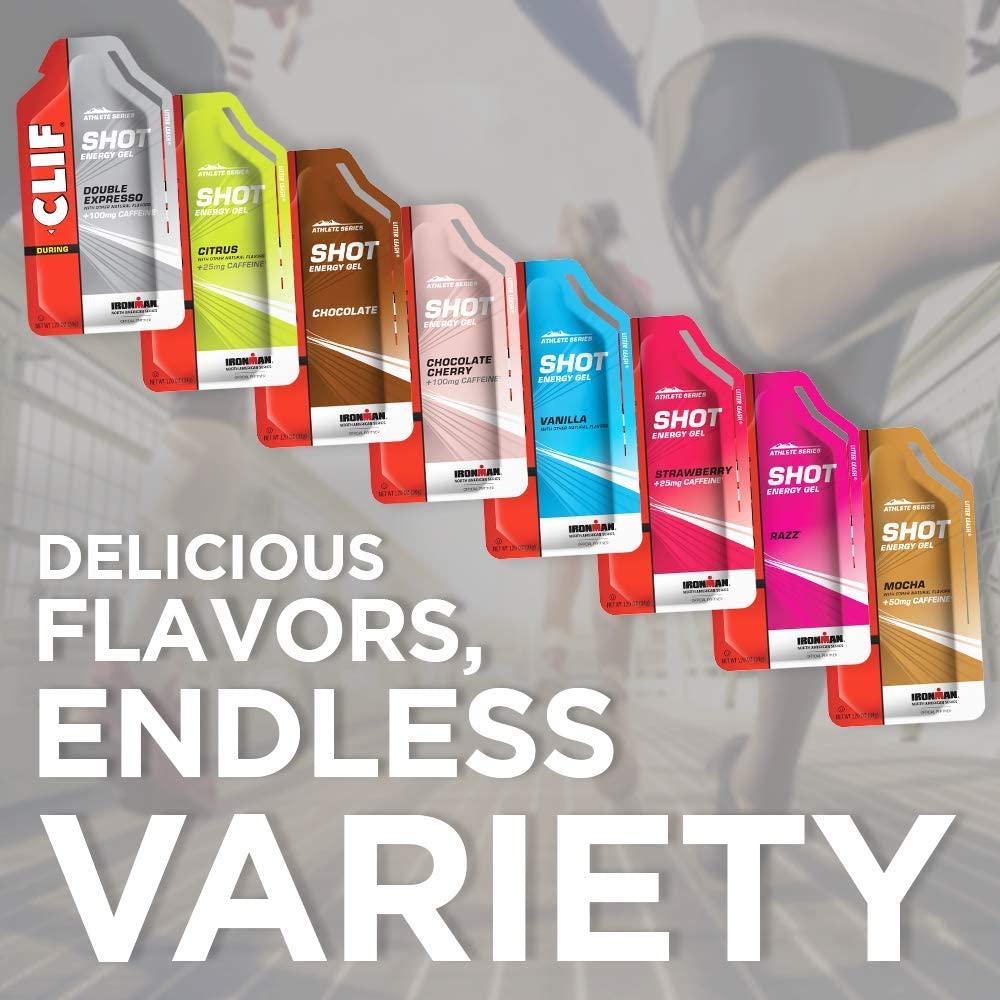 CLIF SHOT - Energy Gels - 8 Flavor Variety Pack - Fast Carbs for Energy - High Performance and Endurance - Fast Fuel for Cycling and Running (1.2 Ounce Packet, 8 Count)