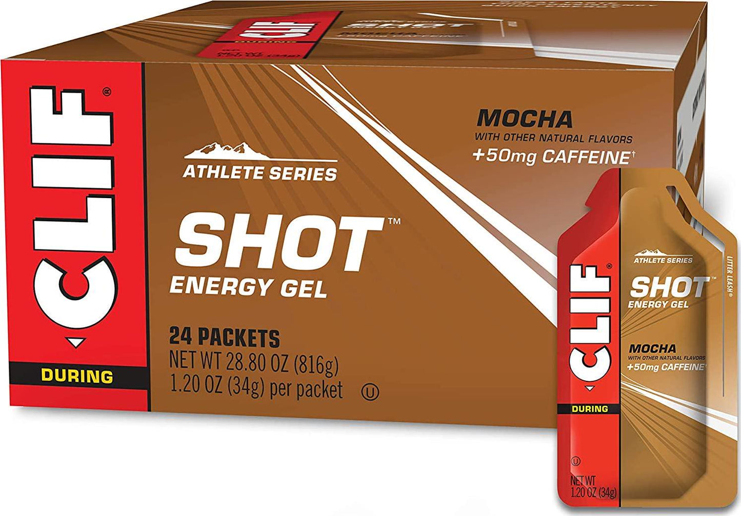 CLIF SHOT - Energy Gels - Mocha - Non-GMO - Non-Caffeinated - Fast Carbs for Energy - High Performance and Endurance - Fast Fuel for Cycling and Running (1.2 Ounce Packet, 24 Count)