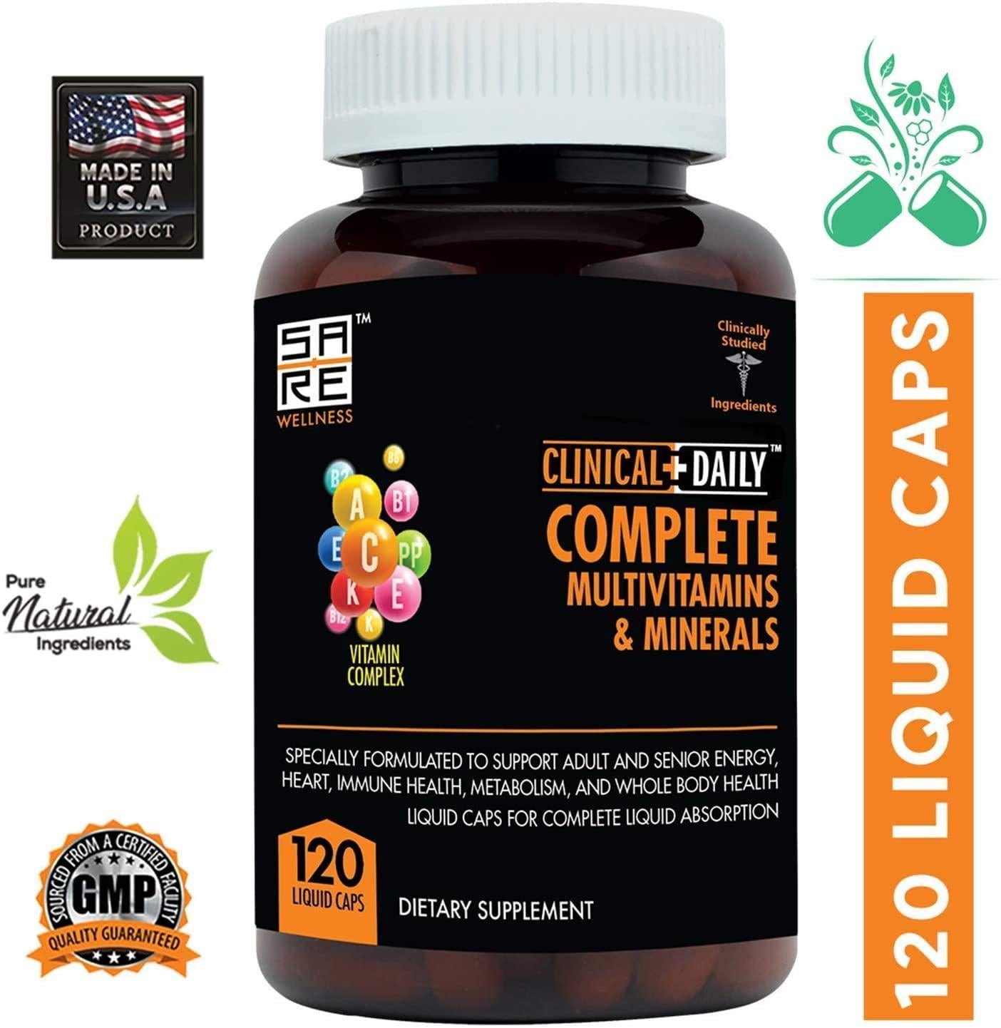 CLINICAL DAILY COMPLETE Whole Food Multivitamin Supplement For Women and Men. 120 Liquid Capsules = Complete Liquid Vitamin Absorption! 42 Superfood Fruits Vegetables - 360 Health, Young Adult to Senior