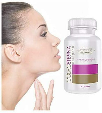 COLAGETERNA (2 Bottles) Hydrolyzed Collagen with Vitamin C Colageno hidrolizado