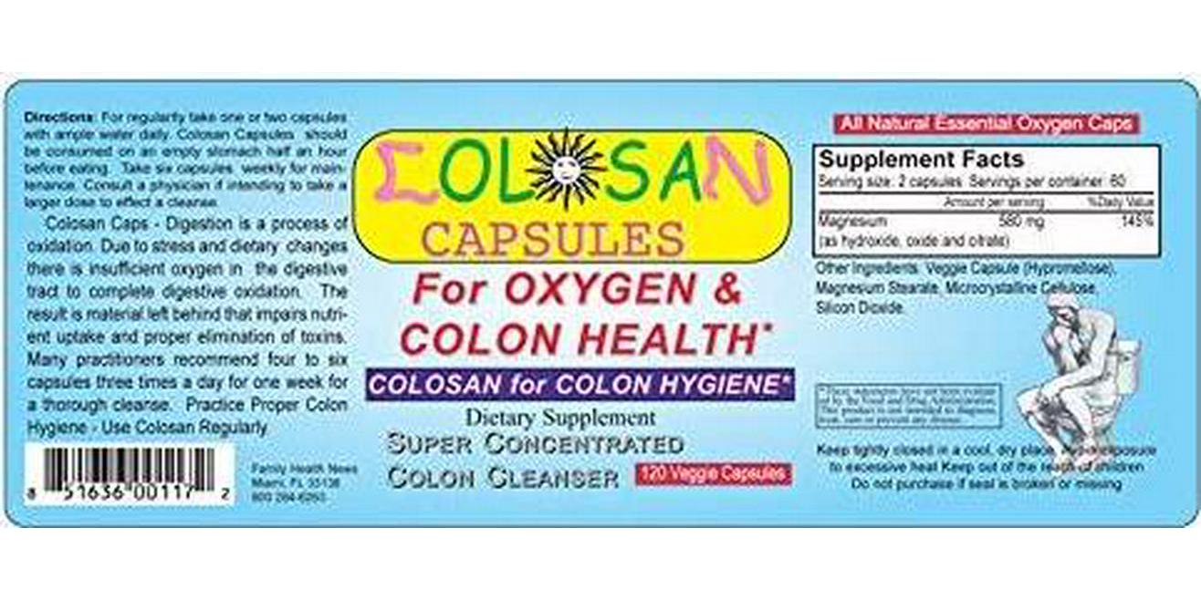 COLOSAN CAPSULES For Oxygen and Colon Health, 120 Caps