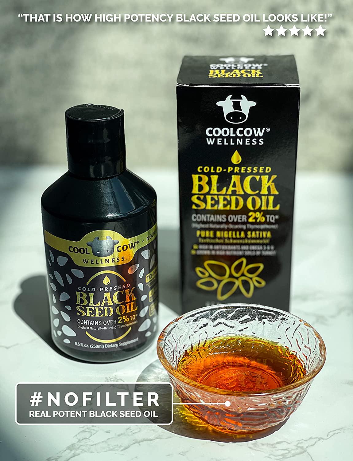 COOLCOW Black Seed Oil 8oz: 5X% Thymoquinone, Cold Pressed, 100% Turkish Black Cumin Nigella Sativa Seed Oil (Grown Traditionally), Non-GMO, 100% Liquid Pure Blackseed Oil