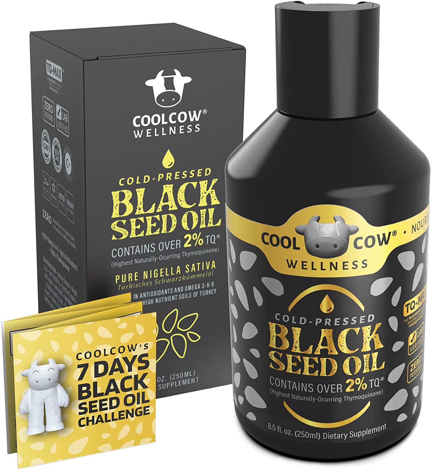 COOLCOW Black Seed Oil 8oz: 5X% Thymoquinone, Cold Pressed, 100% Turkish Black Cumin Nigella Sativa Seed Oil (Grown Traditionally), Non-GMO, 100% Liquid Pure Blackseed Oil