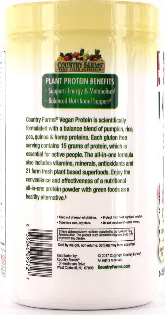 COUNTRY FARMS Super Greens Plant Protein Supplement, Vanilla, 12.8 Ounce,Multi,N9572