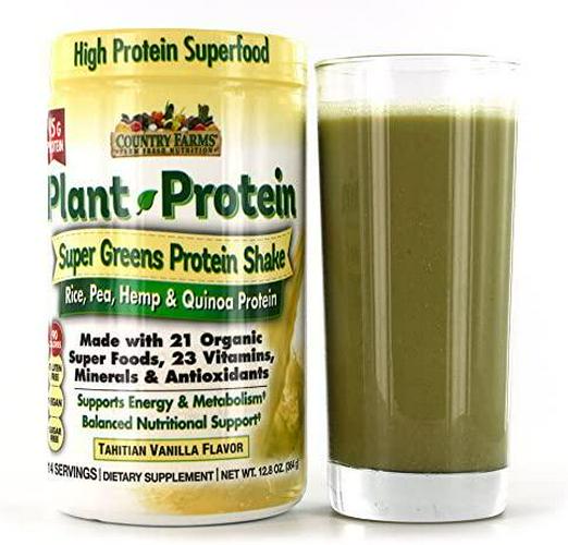 COUNTRY FARMS Super Greens Plant Protein Supplement, Vanilla, 12.8 Ounce,Multi,N9572