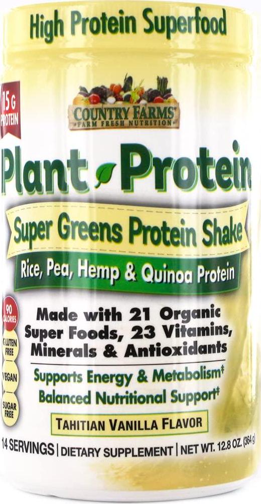 COUNTRY FARMS Super Greens Plant Protein Supplement, Vanilla, 12.8 Ounce,Multi,N9572