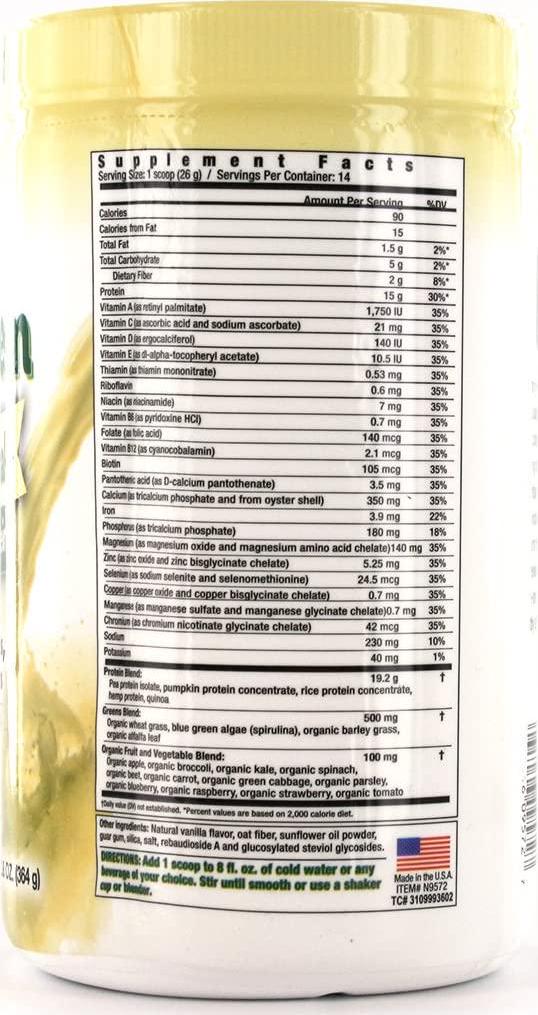 COUNTRY FARMS Super Greens Plant Protein Supplement, Vanilla, 12.8 Ounce,Multi,N9572
