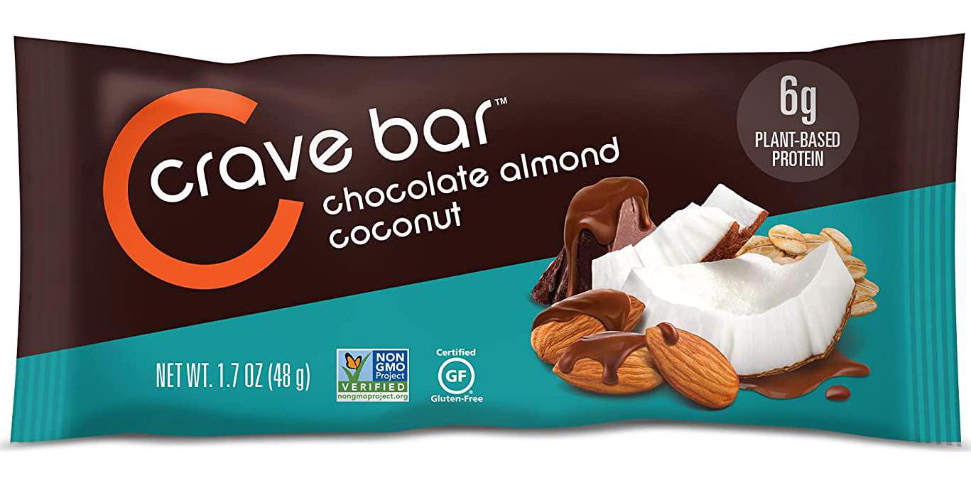 CRAVE BAR - Nutrition Energy Bar, Chocolate Almond Coconut, 6g Protein, 6g Fiber, Non-GMO, Gluten-Free (Pack of 12)
