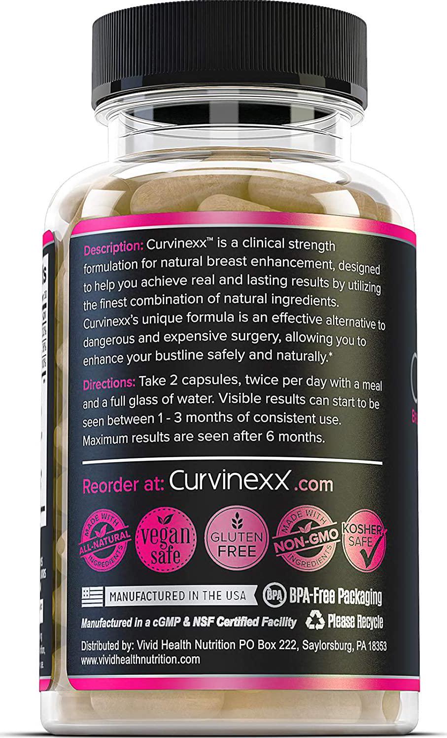 CURVINEXX - Natural Breast Enhancement Supplement | Lift, Firm and Improve Your Bust Naturally | Safe and Effective Vitamins for Rounder, Fuller, More Firm Breasts | 1 Bottle, 60 Vegetarian Capsules