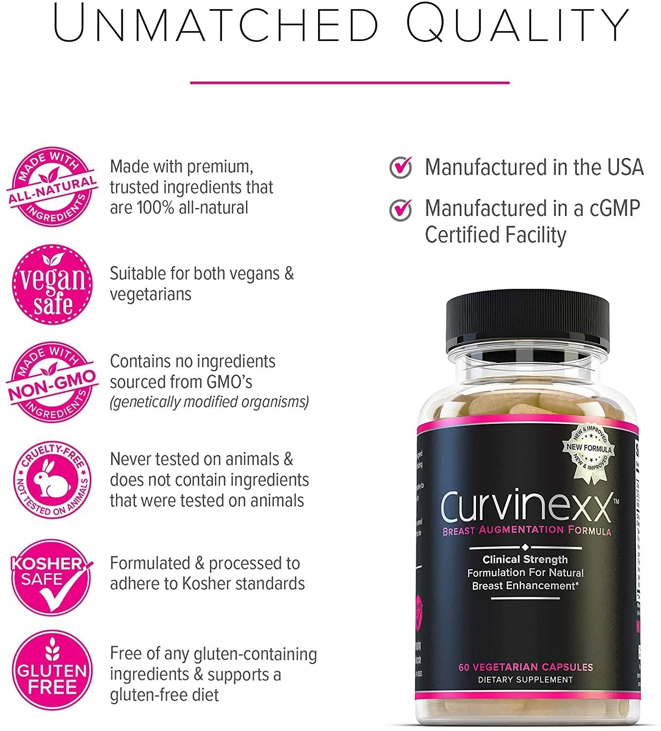 CURVINEXX - Natural Breast Enhancement Supplement | Lift, Firm and Improve Your Bust Naturally | Safe and Effective Vitamins for Rounder, Fuller, More Firm Breasts | 1 Bottle, 60 Vegetarian Capsules