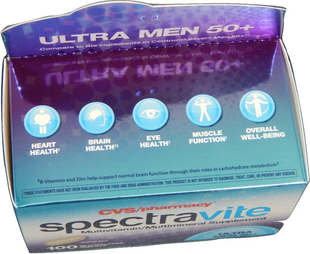 CVS Pharmacy Spectravite Ultra Men 50+ Multivitamin Multimineral Supplement Gluten-Free, 1 Bottle of 100 Tablets