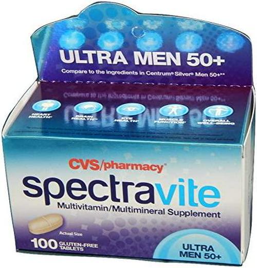 CVS Pharmacy Spectravite Ultra Men 50+ Multivitamin Multimineral Supplement Gluten-Free, 1 Bottle of 100 Tablets