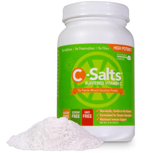 C-Salts Buffered Vitamin C Powder 4000mg - High Dose Vitamin Supplements, VIT C Energy Supplements, Bulk Supplements, Vitamin C for Sensitive Stomachs, Immunity Vitamins, Sick Care Package (8oz)