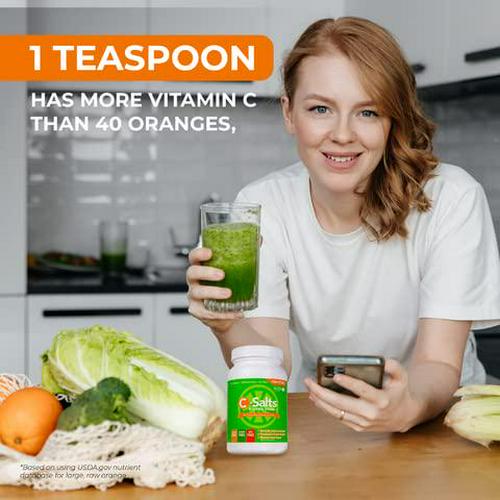 C-Salts Buffered Vitamin C Powder 4000mg - High Dose Vitamin Supplements, VIT C Energy Supplements, Bulk Supplements, Vitamin C for Sensitive Stomachs, Immunity Vitamins, Sick Care Package (8oz)